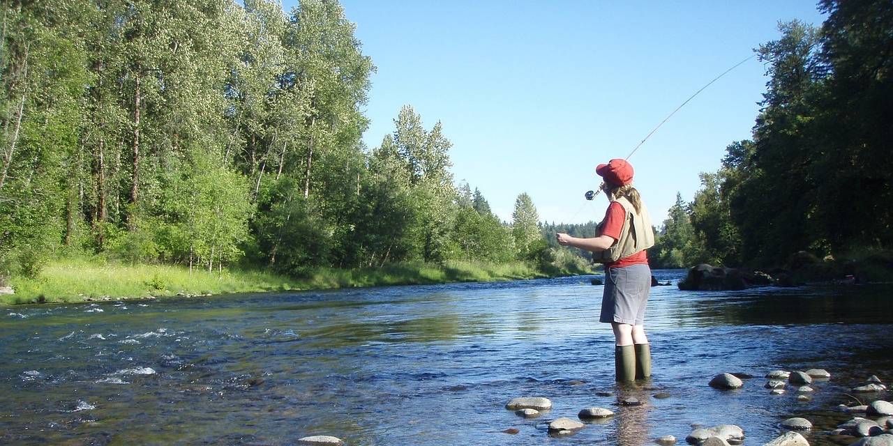 Fly fishing in a river in Oregon